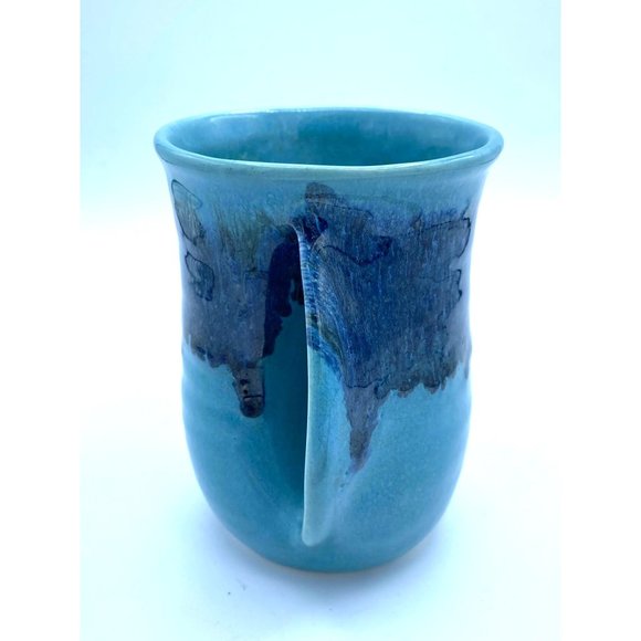 Blue Drip Glaze Pottery Hand Warmer Mug Signed Artist Neher - Picture 3 of 7